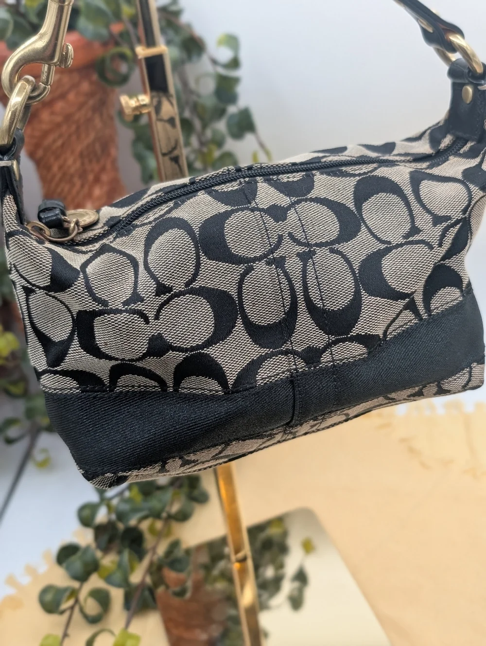 Coach Signature C Jacquard Black Demi Mini Baguette Purse Anniversary Y2K #40024